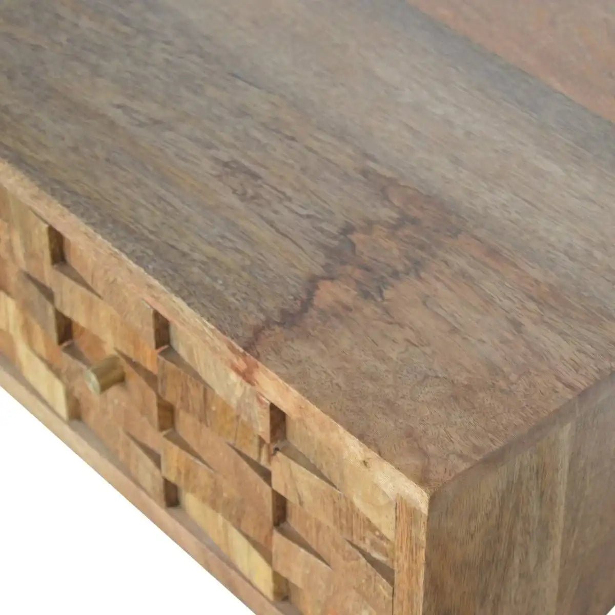 Tile Carved Console Table in Oak - effect Mango Wood - Price Crash Furniture