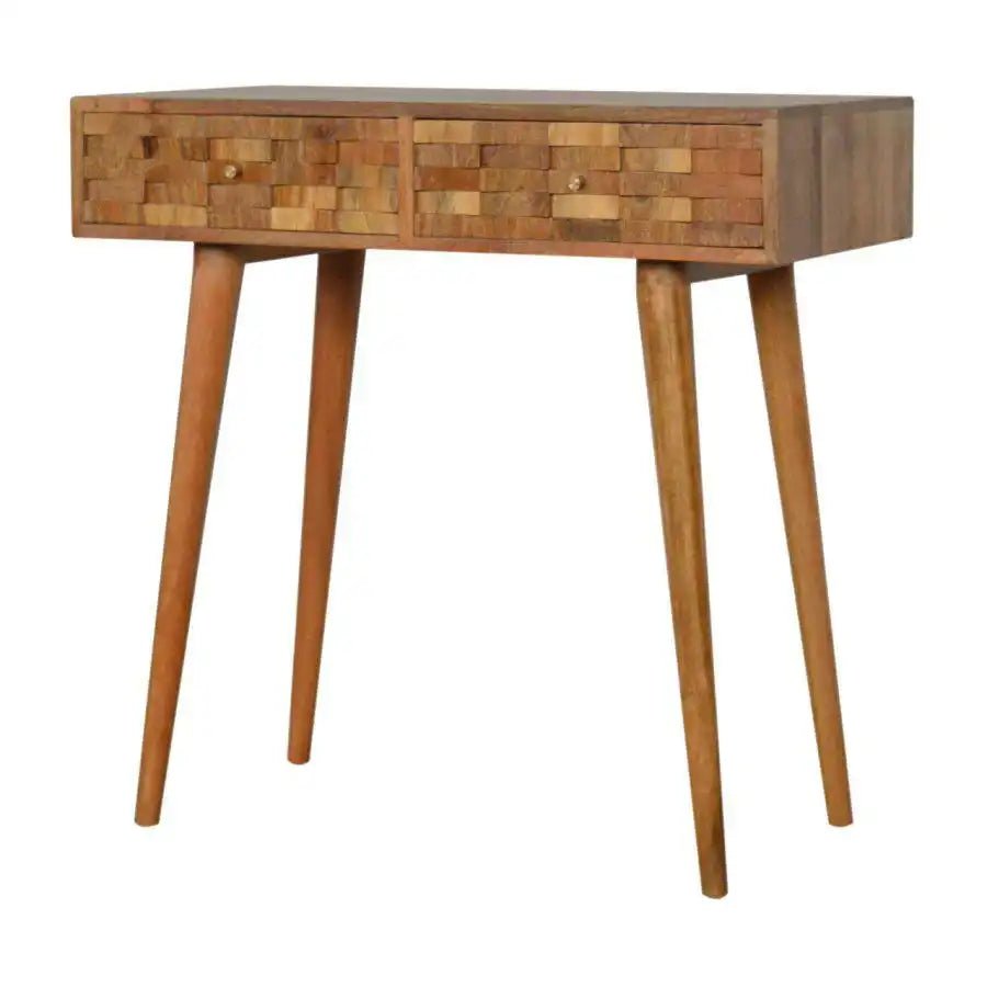 Tile Carved Console Table in Oak - effect Mango Wood - Price Crash Furniture