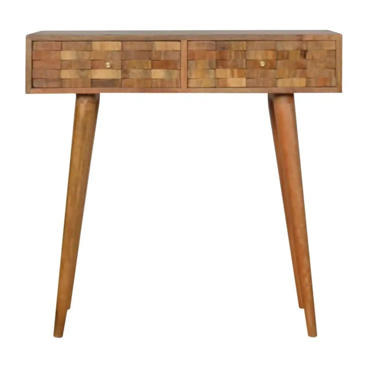 Tile Carved Console Table in Oak - effect Mango Wood - Price Crash Furniture