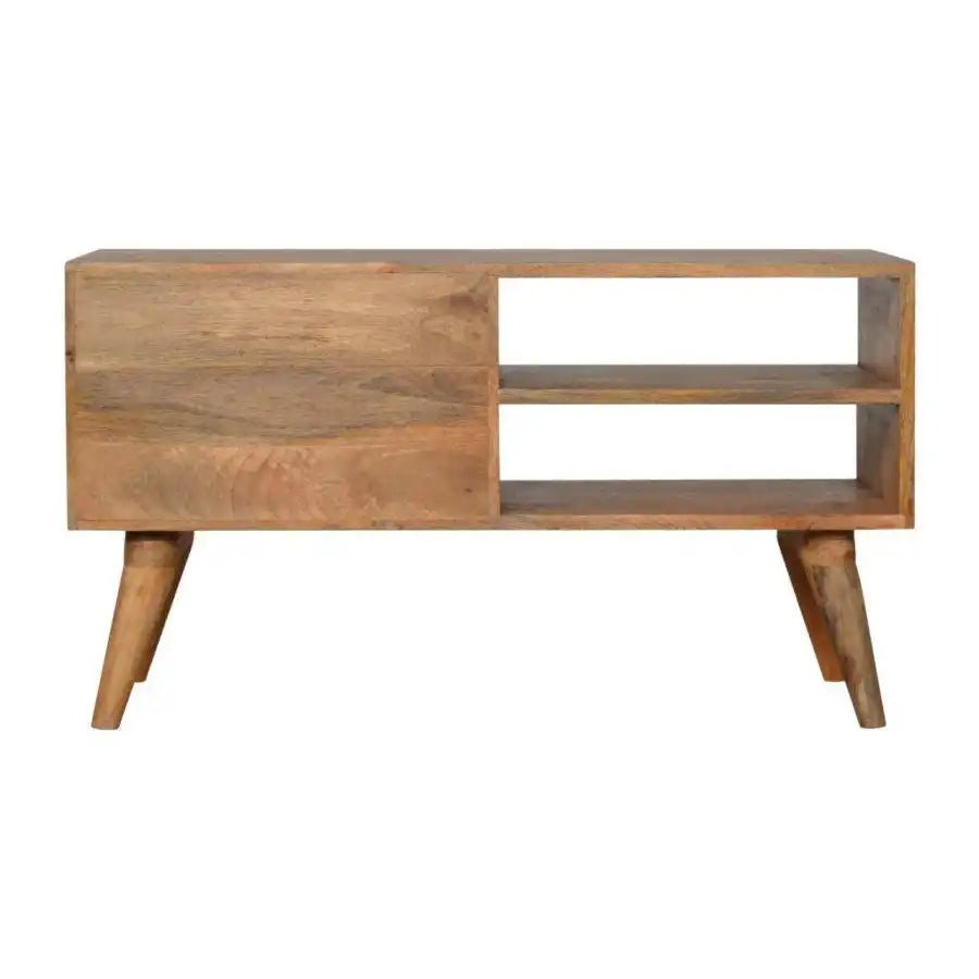 Tile Carved TV Stand in Oak - effect Mango Wood - Price Crash Furniture