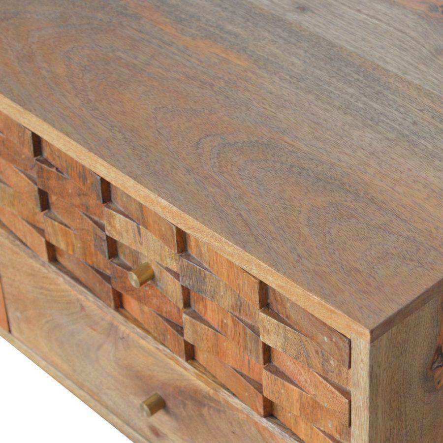 Tile Carved TV Stand in Oak-effect Mango Wood - Price Crash Furniture