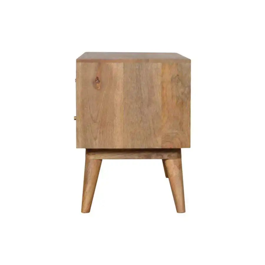 Tile Carved TV Stand in Oak-effect Mango Wood - Price Crash Furniture