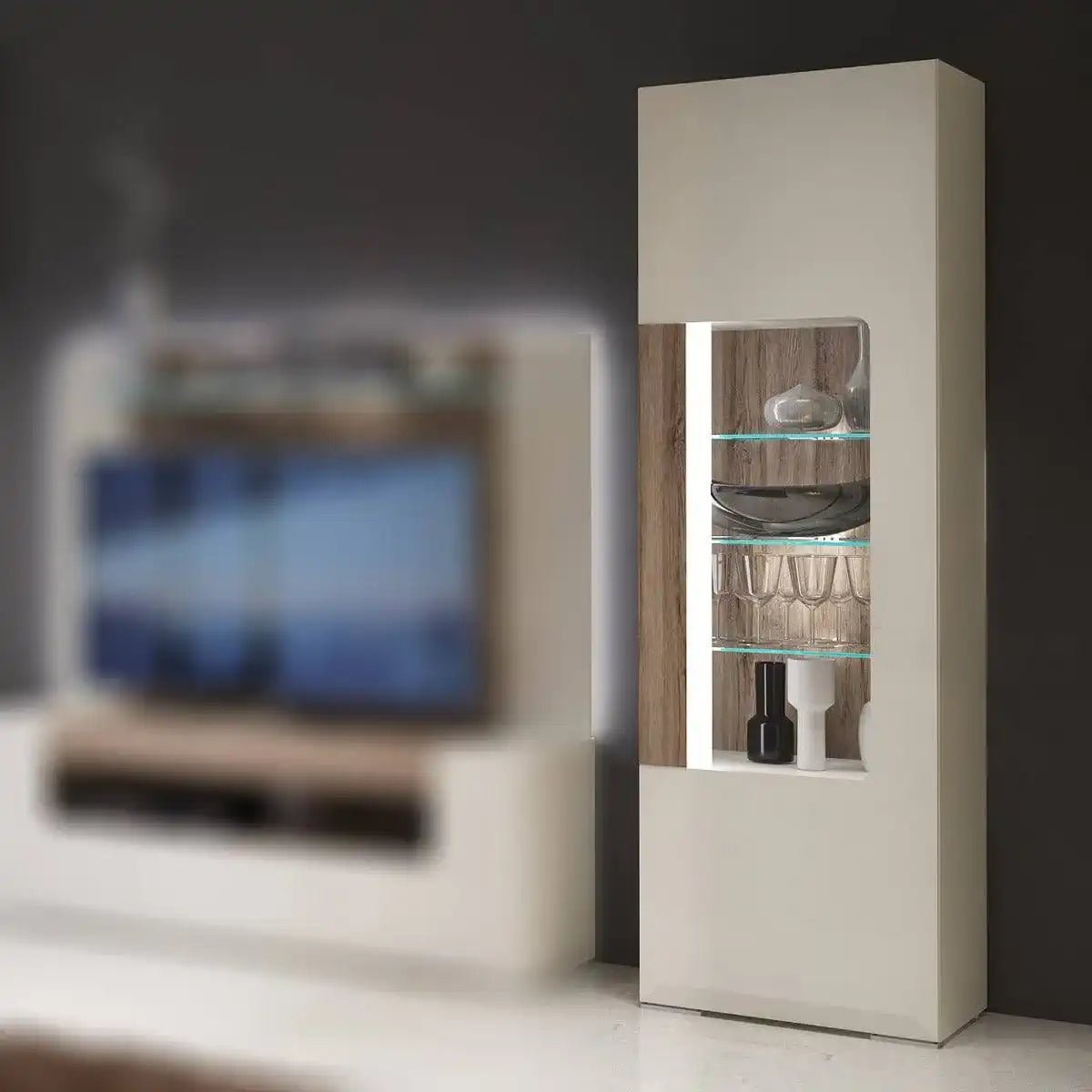 Toronto Tall Narrow Glazed Display Cabinet Internal Shelves
