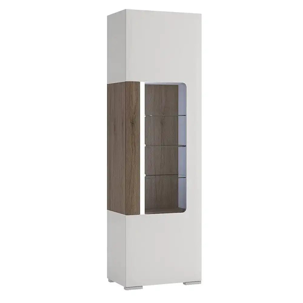 Toronto Tall Narrow Glazed Display Cabinet With Internal Shelves (inc. Plexi Lighting) - Price Crash Furniture