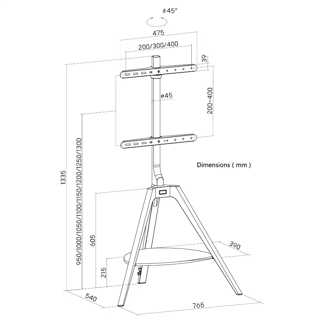 Tripod With Shelf Floor TV Stand in Black - Price Crash Furniture