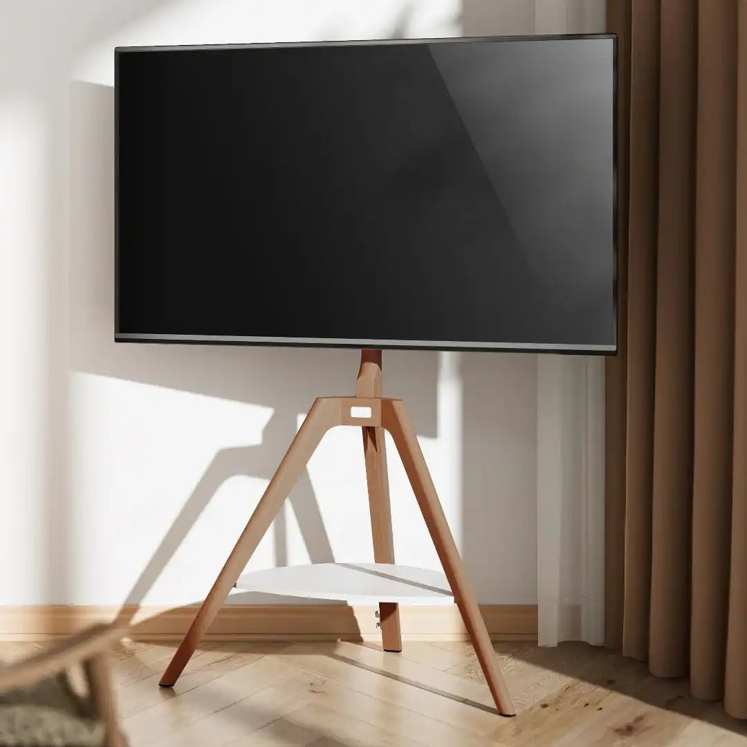 Tripod With Shelf Floor TV Stand in Light Wood - Price Crash Furniture