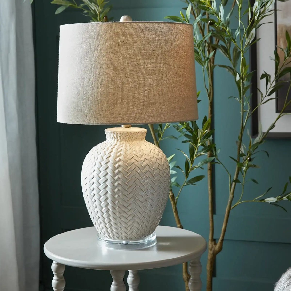 Twill Weave Ceramic Table Lamp With Linen Shade - Price Crash Furniture