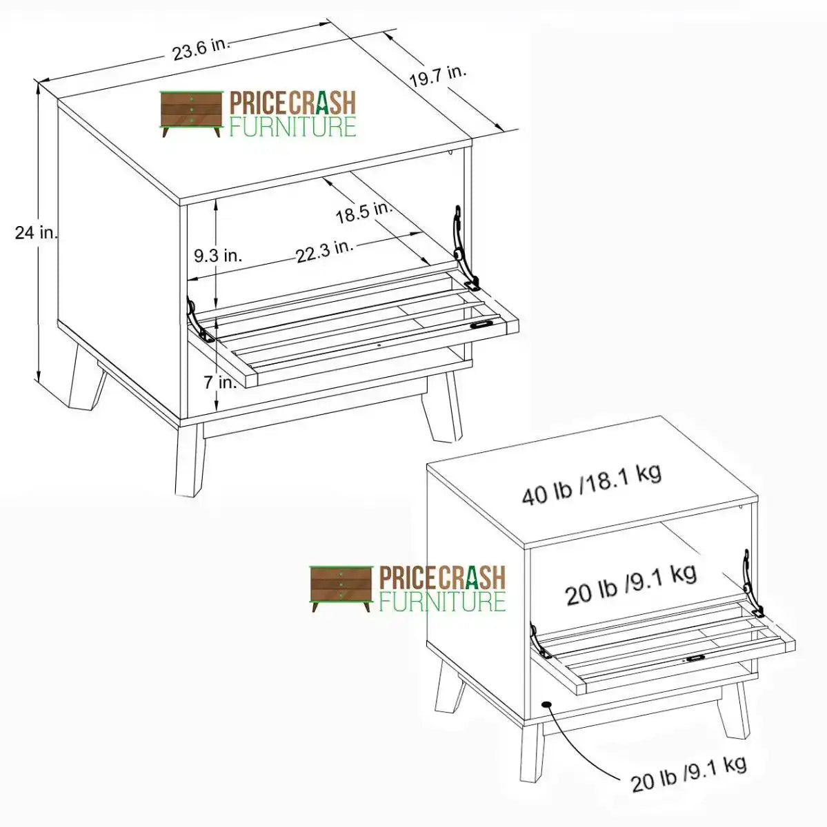 Vaughn Storage Side Table / Bedside in Walnut by Dorel - Price Crash Furniture