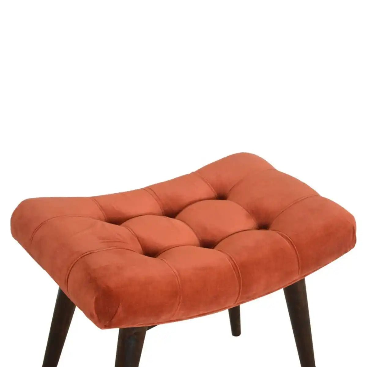 Velvet Curved Bench Seat in Brick Red Rust & Walnut - effect Mango Wood - Price Crash Furniture