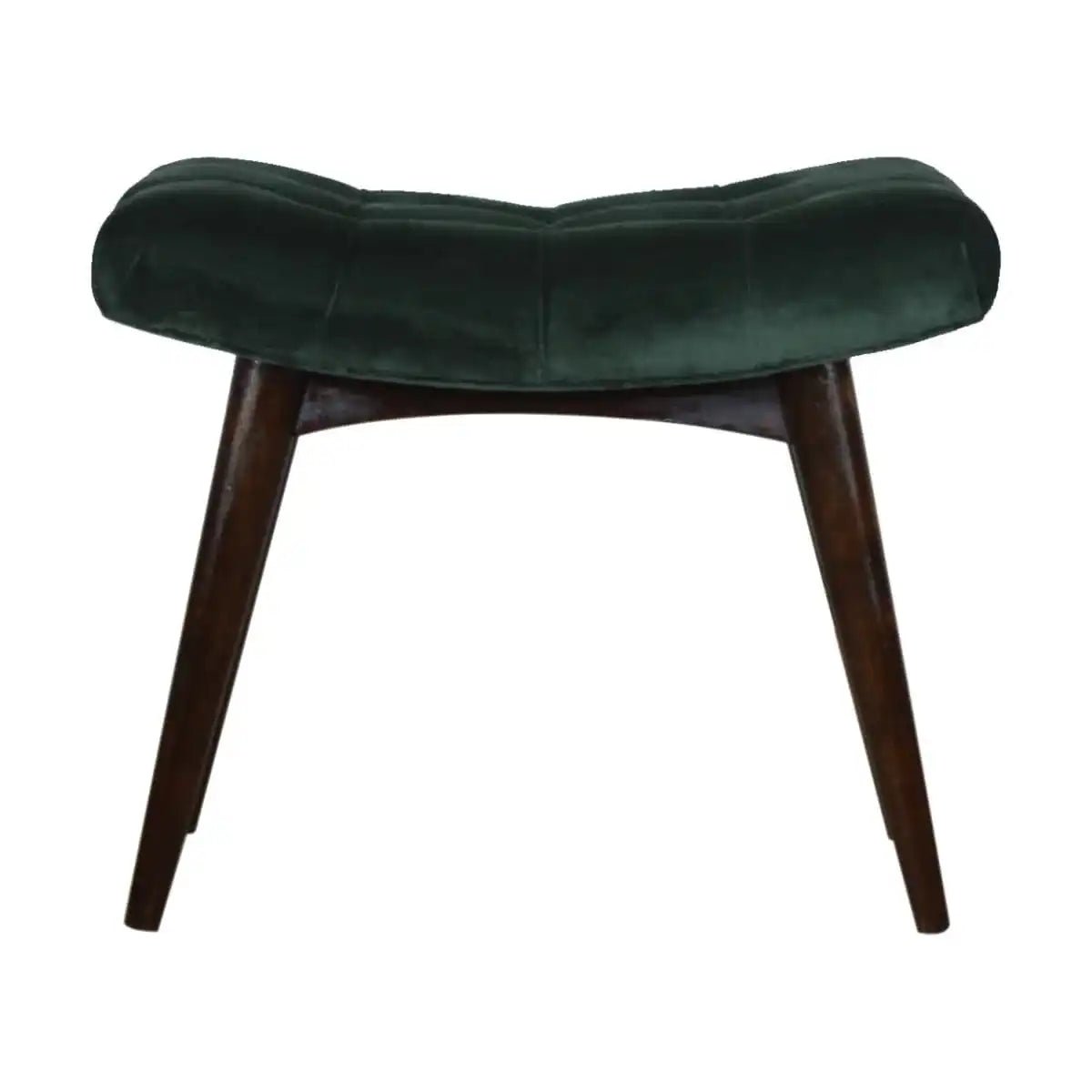 Velvet Curved Bench Seat in Emerald Green & Walnut - effect Mango Wood - Price Crash Furniture