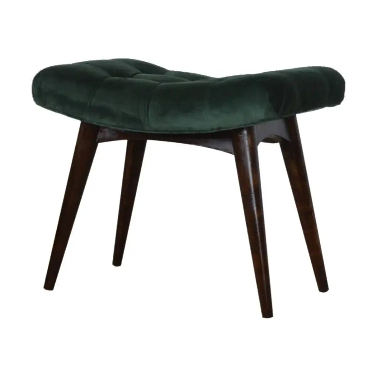 Velvet Curved Bench Seat in Emerald Green & Walnut - effect Mango Wood - Price Crash Furniture