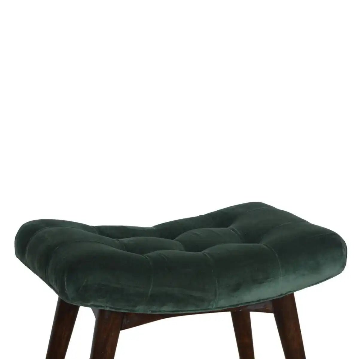 Velvet Curved Bench Seat in Emerald Green & Walnut - effect Mango Wood - Price Crash Furniture