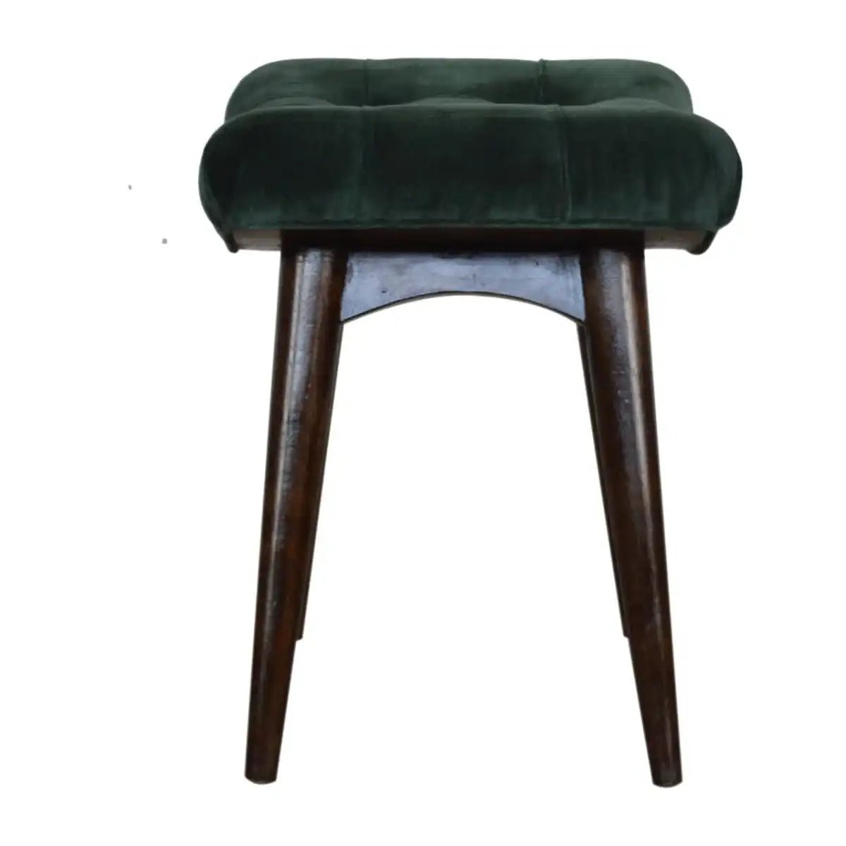 Velvet Curved Bench Seat in Emerald Green & Walnut - effect Mango Wood - Price Crash Furniture