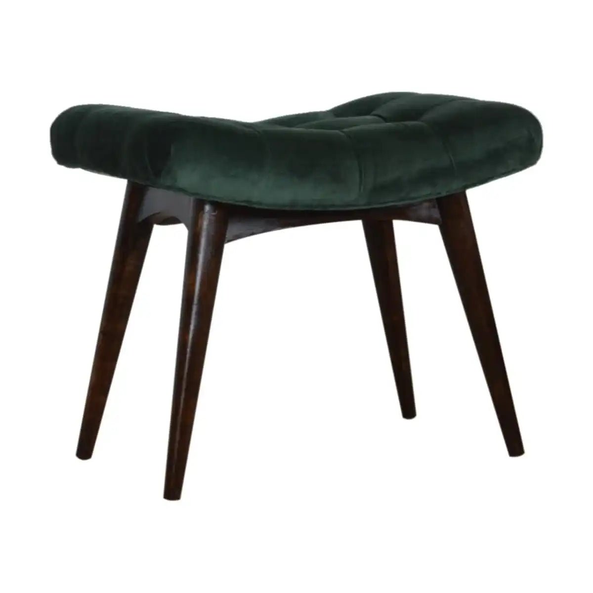 Velvet Curved Bench Seat in Emerald Green & Walnut - effect Mango Wood - Price Crash Furniture
