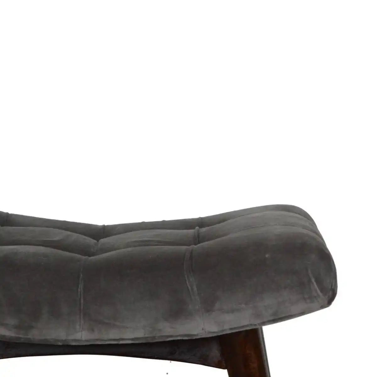 Velvet Curved Bench Seat in Grey & Walnut - effect Mango Wood - Price Crash Furniture