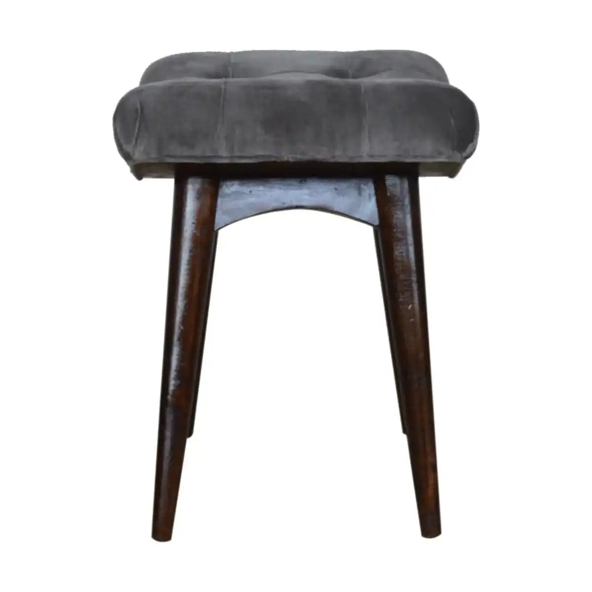 Velvet Curved Bench Seat in Grey & Walnut - effect Mango Wood - Price Crash Furniture
