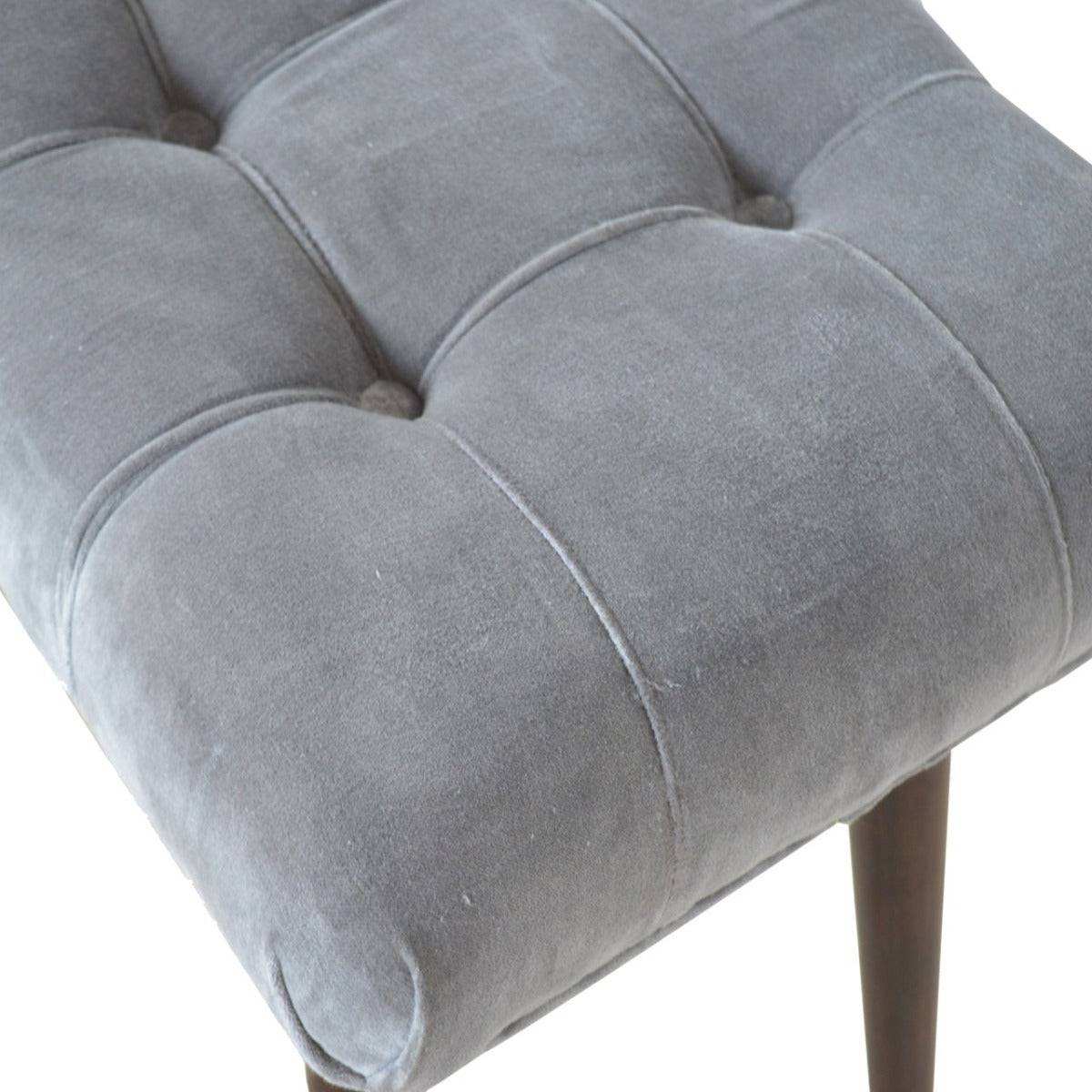 Velvet Curved Bench Seat in Grey & Walnut - effect Mango Wood - Price Crash Furniture