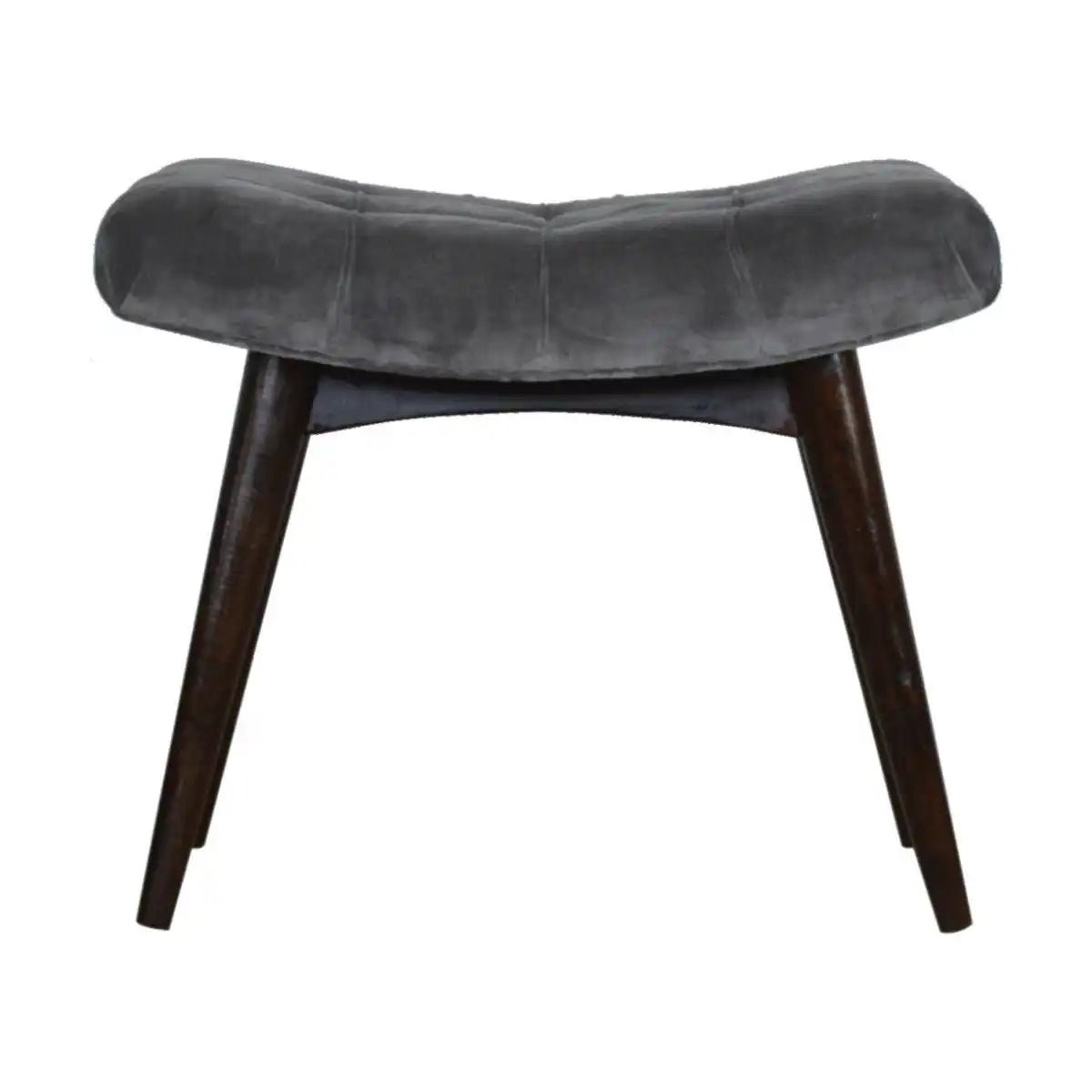 Velvet Curved Bench Seat in Grey & Walnut - effect Mango Wood - Price Crash Furniture
