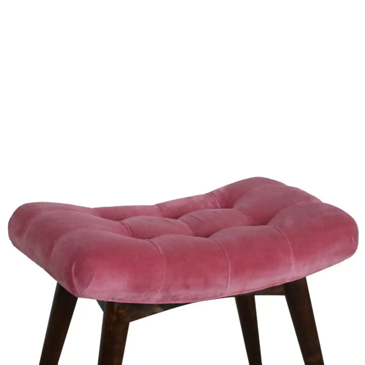 Velvet Curved Bench Seat in Pink & Walnut - effect Mango Wood - Price Crash Furniture