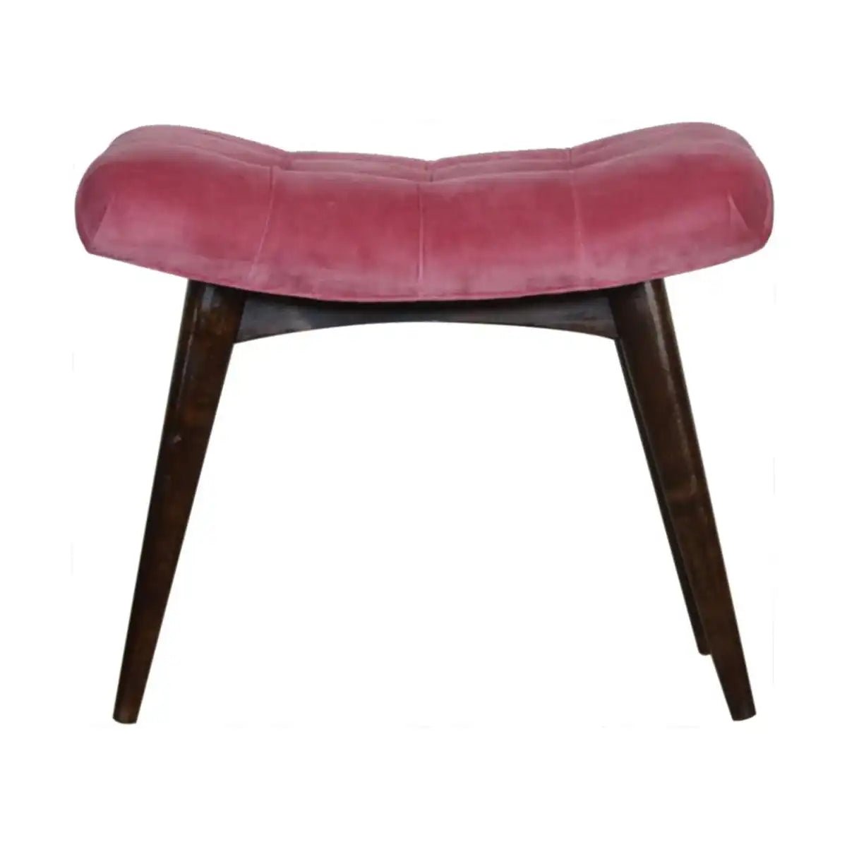 Velvet Curved Bench Seat in Pink & Walnut - effect Mango Wood - Price Crash Furniture