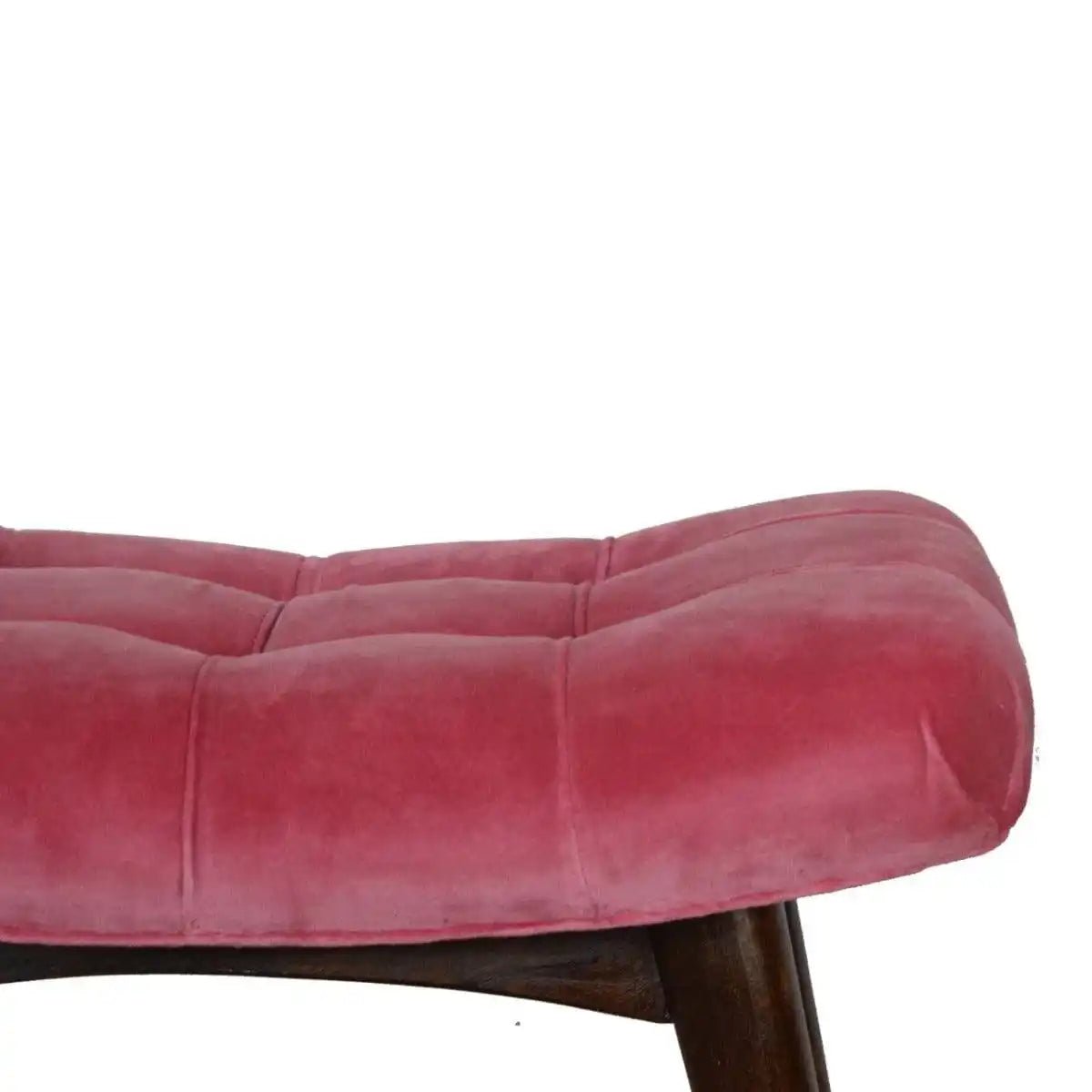 Velvet Curved Bench Seat in Pink & Walnut - effect Mango Wood - Price Crash Furniture