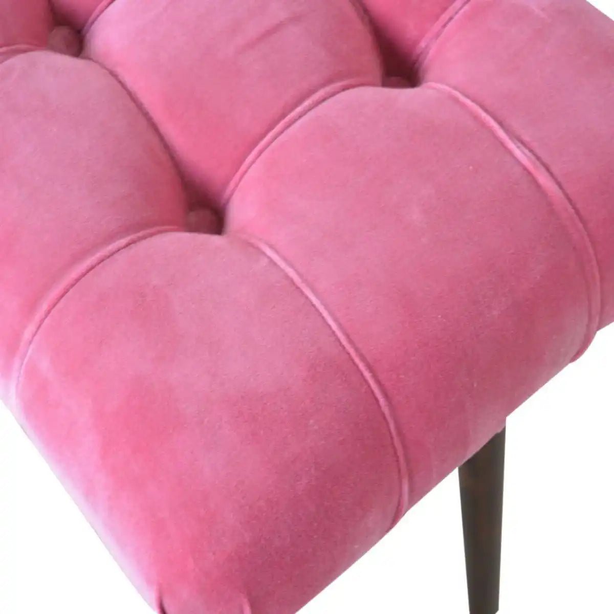 Velvet Curved Bench Seat in Pink & Walnut - effect Mango Wood - Price Crash Furniture