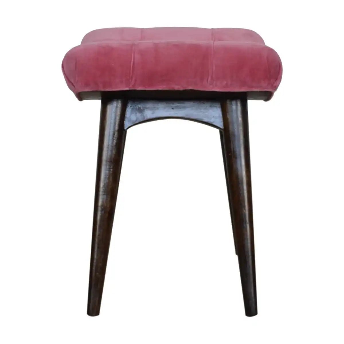 Velvet Curved Bench Seat in Pink & Walnut - effect Mango Wood - Price Crash Furniture