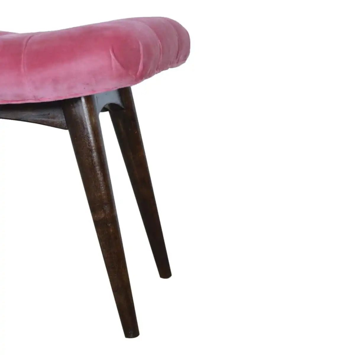 Velvet Curved Bench Seat in Pink & Walnut - effect Mango Wood - Price Crash Furniture