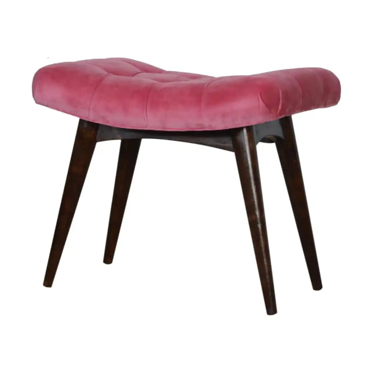 Velvet Curved Bench Seat in Pink & Walnut - effect Mango Wood - Price Crash Furniture
