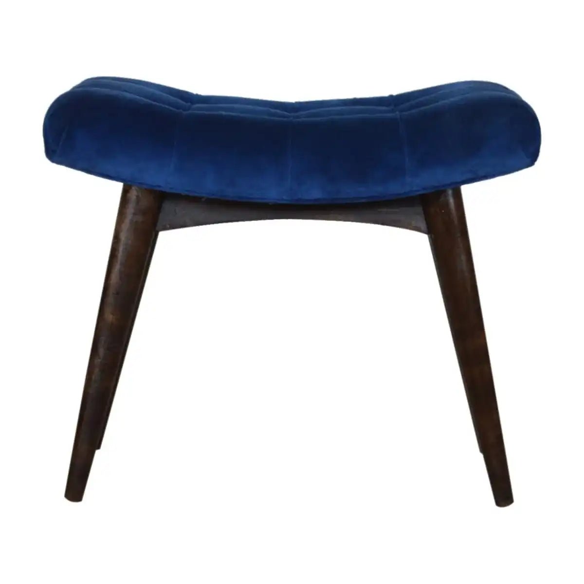 Velvet Curved Bench Seat in Royal Blue & Walnut - effect Mango Wood - Price Crash Furniture
