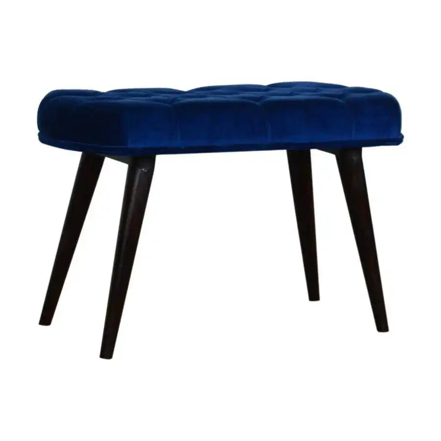 Velvet Deep Button Bench Seat in Royal Blue & Walnut - Price Crash Furniture