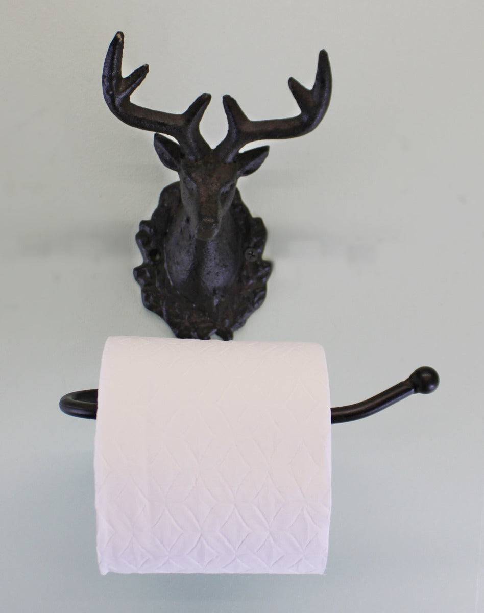 Cast Iron Rustic Toilet Roll Holder, Stag Head Design - Price Crash Furniture