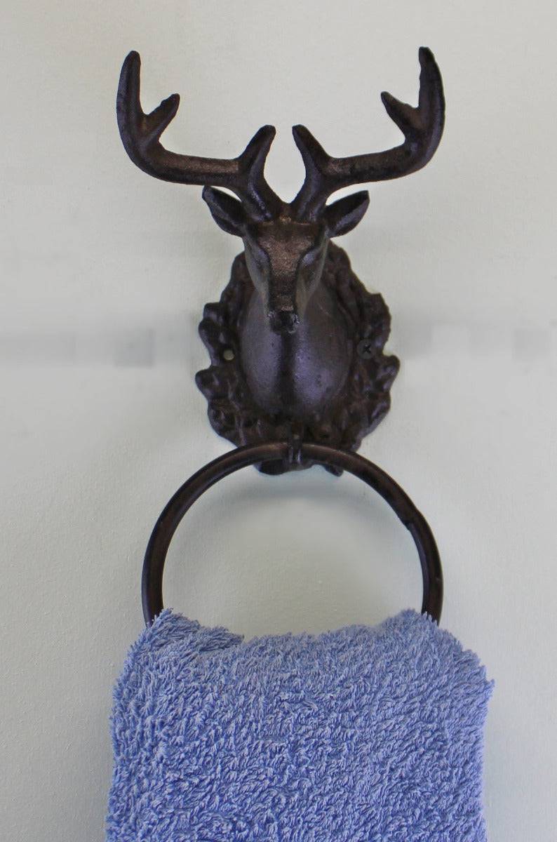 Cast Iron Rustic Towel Ring, Stag Head Design - Price Crash Furniture