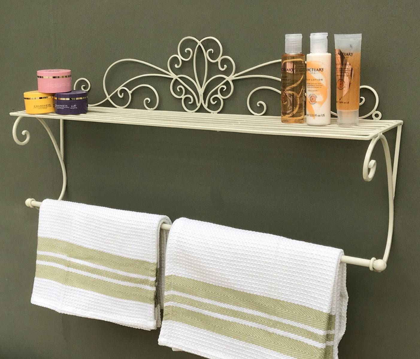 Cream Scroll Towel Rail And Shelf - Price Crash Furniture