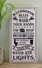 Metal, Wall Hanging Bathroom Rules Plaque, 60x30cm - Price Crash Furniture