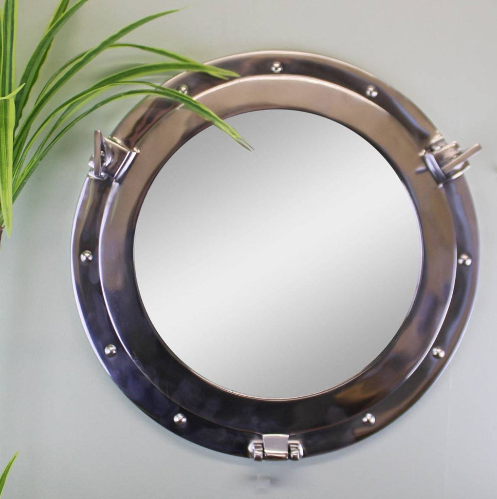 Silver Metal Port Hole Mirror, 40cm - Price Crash Furniture