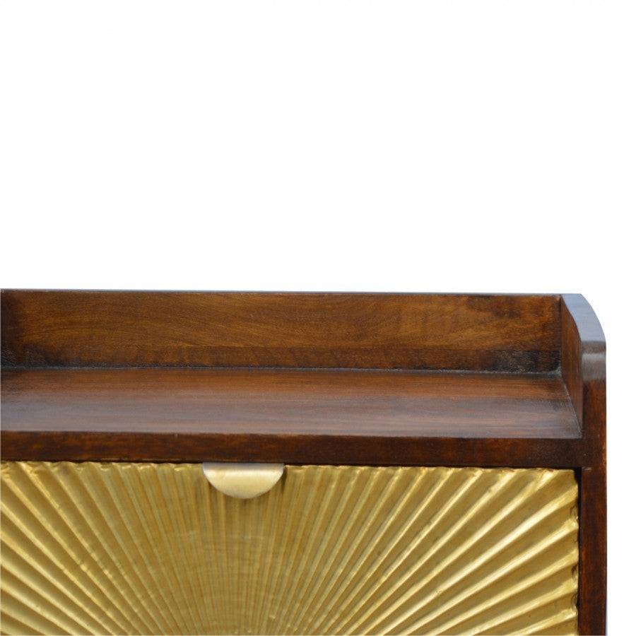 1 Drawer Chestnut Bedside With Gold Sunrise Pattern Drawer Front - Price Crash Furniture