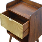 1 Drawer Chestnut Bedside With Gold Sunrise Pattern Drawer Front - Price Crash Furniture