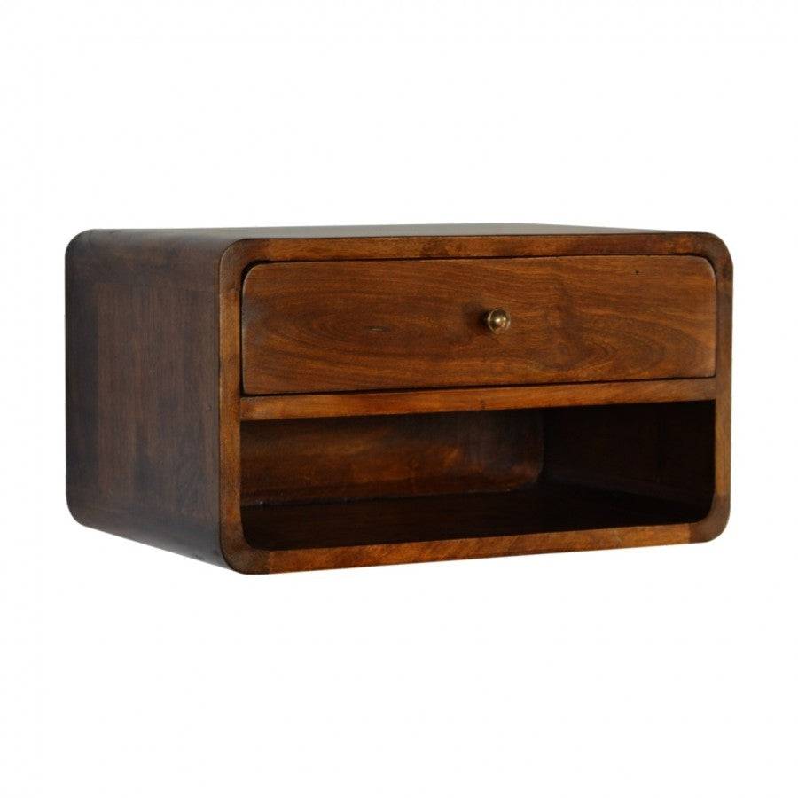 1 Drawer Curved Wall Mounted Chestnut Bedside - Price Crash Furniture