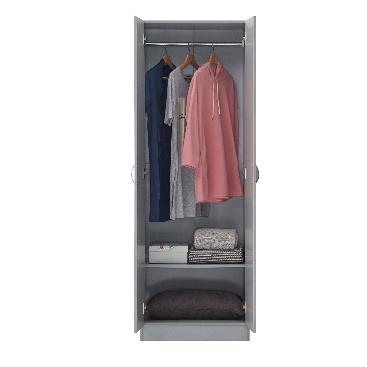 2 DOOR WARDROBE IN GREY Essentials - Price Crash Furniture