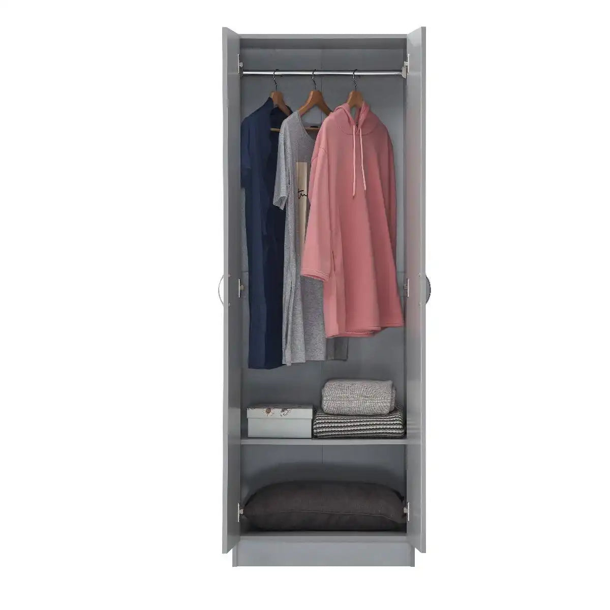 2 DOOR WARDROBE IN GREY Essentials - Price Crash Furniture