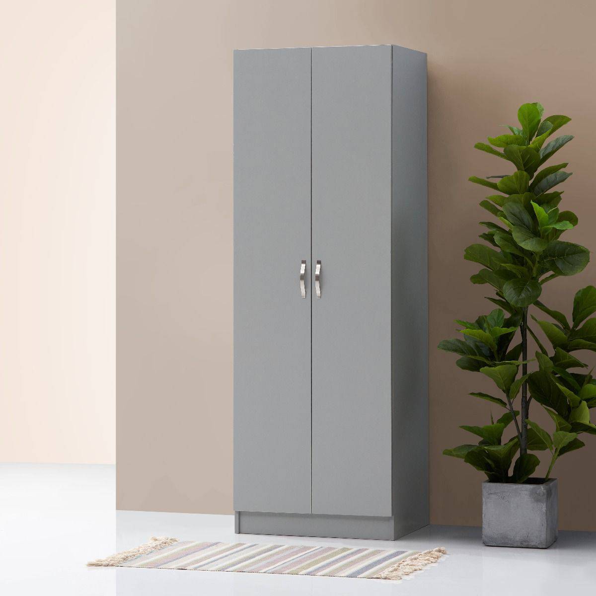 2 DOOR WARDROBE IN GREY Essentials - Price Crash Furniture