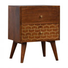 2 Drawer Chestnut Bedside With Gold Inlay Drawer Front - Price Crash Furniture