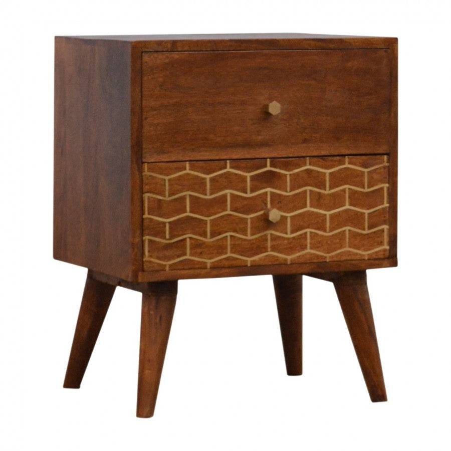 2 Drawer Chestnut Bedside With Gold Inlay Drawer Front - Price Crash Furniture