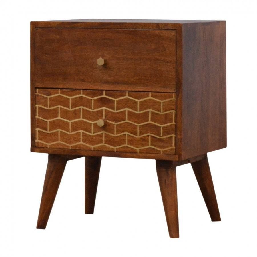 2 Drawer Chestnut Bedside With Gold Inlay Drawer Front - Price Crash Furniture