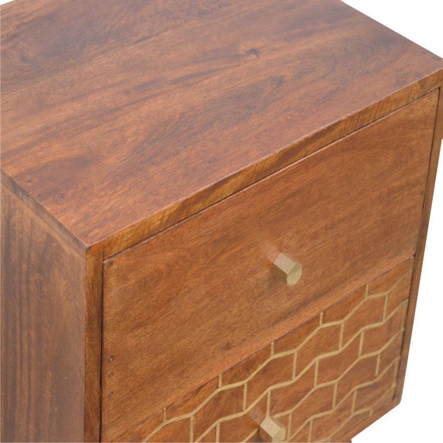 2 Drawer Chestnut Bedside With Gold Inlay Drawer Front - Price Crash Furniture