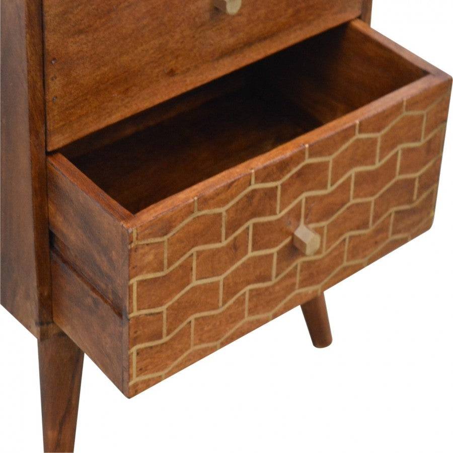 2 Drawer Chestnut Bedside With Gold Inlay Drawer Front - Price Crash Furniture