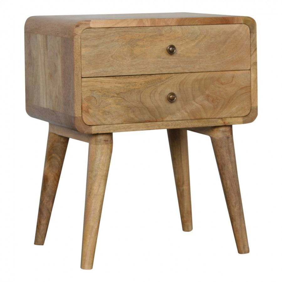 2 Drawer Curved Oak-Ish Bedside - Price Crash Furniture