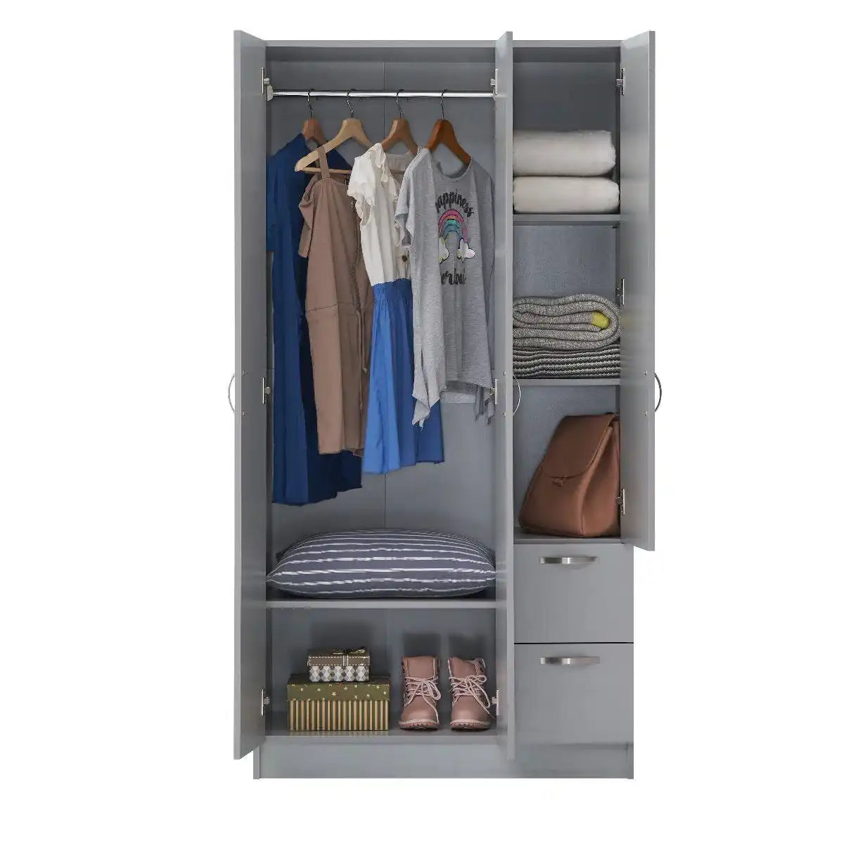 ESSENTIALS 3 DOOR DOUBLE WARDROBE IN GREY - Price Crash Furniture