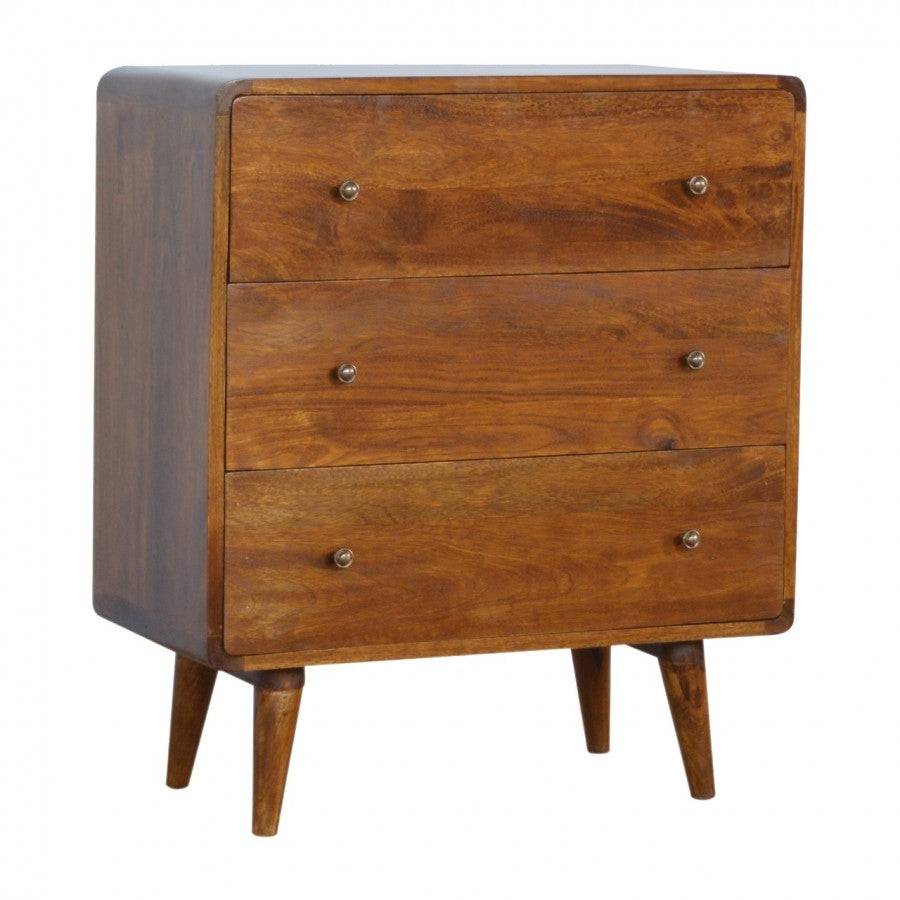 3 Drawer Curved Chestnut Chest - Price Crash Furniture